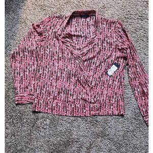 Tommy Hilfiger Womens XL Pink Black Chevron Surplice Wrap Blouse Long Sleeve NWT